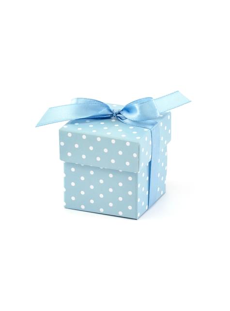 10 cajas de regalo azul con lunares blancos