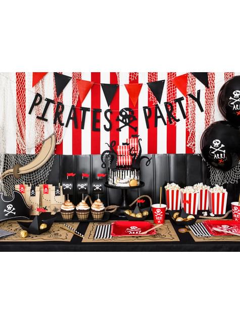 10 pajitas rojas con rayas blancas de papel - Pirates Party - Partydeco | Funidelia