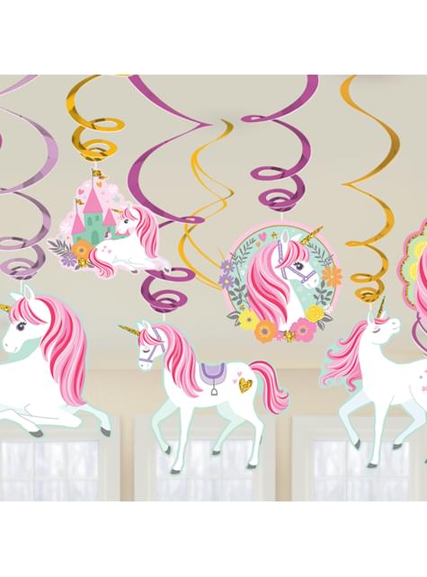 12 decoraciones colgantes de unicornio - Pretty Unicorn - AMSCAN | Funidelia