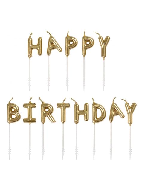 13 velas de “Happy Birthday“ en dorado - Unique | Funidelia
