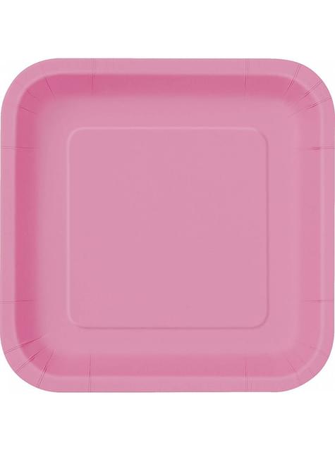 14 platos cuadrados rosas (23 cm) - Línea Colores Básicos - Unique | Funidelia