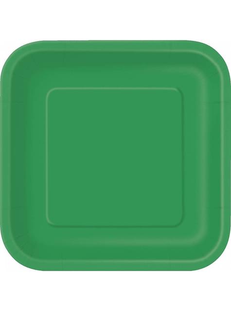 14 platos cuadrados verde esmeralda (23 cm) - Línea Colores Básicos - Unique | Funidelia
