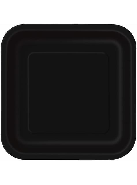 16 platos cuadrados pequeños negros (18 cm) - Línea Colores Básicos - Unique | Funidelia
