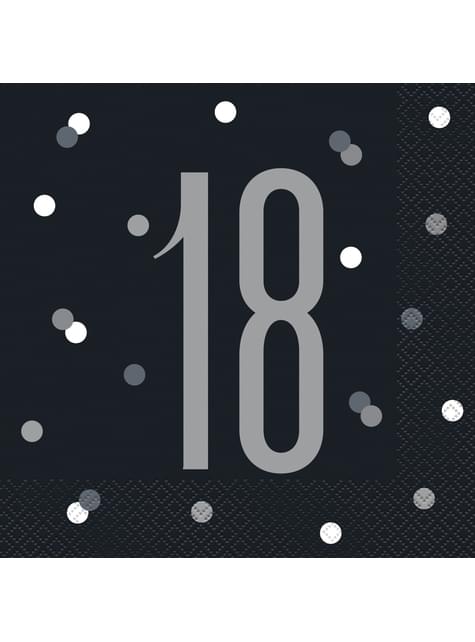 16 servilletas “18“ años negras - Black & Silver Glitz