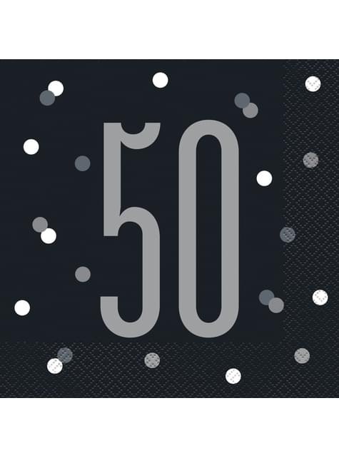 16 servilletas “50“ años negras (33x33 cm) - Black & Silver Glitz - Unique | Funidelia