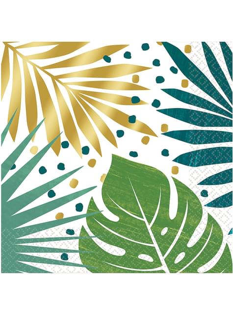 16 servilletas con estampado de hojas tropicales verde y dorado (33x33cm) - Tropical Gold - AMSCAN | Funidelia