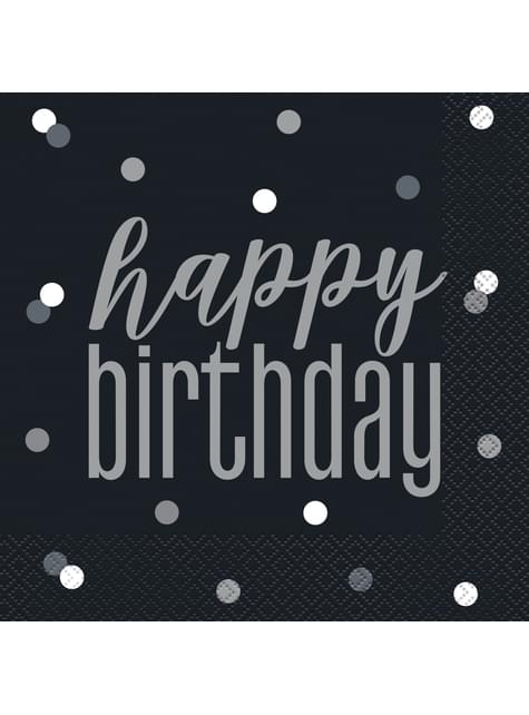 16 servilletas “Happy Birthday“ negras (33x33 cm) - Black & Silver Glitz - Unique | Funidelia