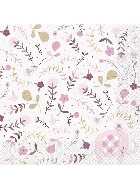 16 servilletas rosa baby shower (33x33cm) - Pink Floral Elephant - Unique | Funidelia