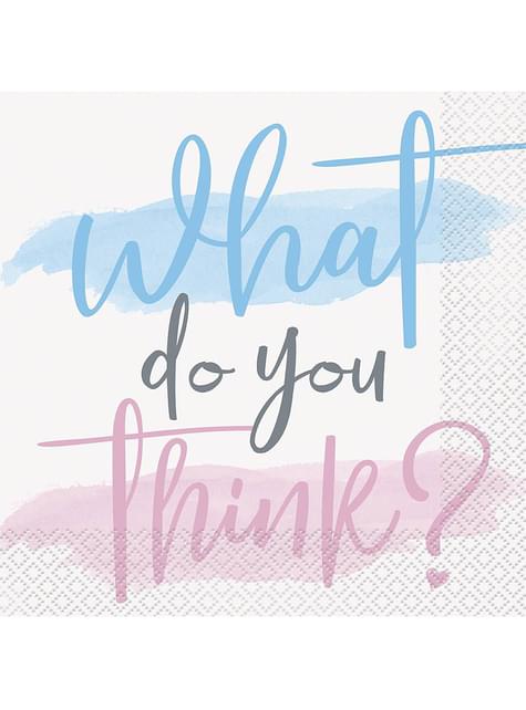16 servilletas “What do you think?“ (33x33cm) - Gender Reveal Party - Unique | Funidelia