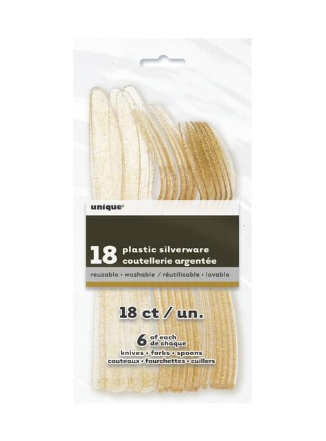 18 cubiertos dorados con purpurina - Basic Christmas - Unique | Funidelia