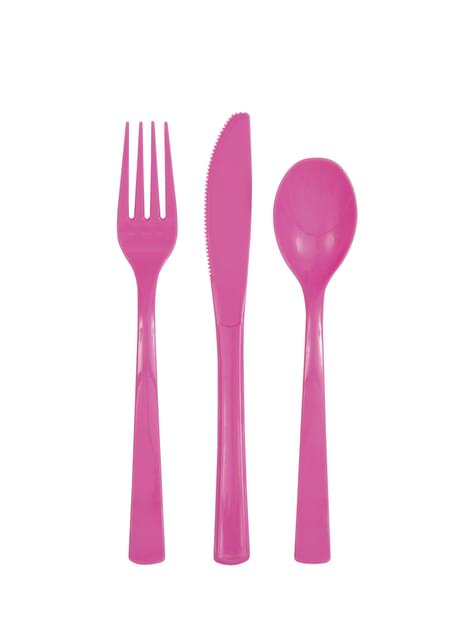 18 cubiertos rosas de plástico - Línea Colores Básicos - Unique | Funidelia