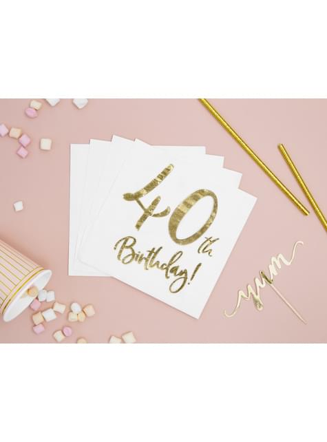 20 servilletas blancas “40th Birthday“ de papel (33x33 cm) - Milestone birthday