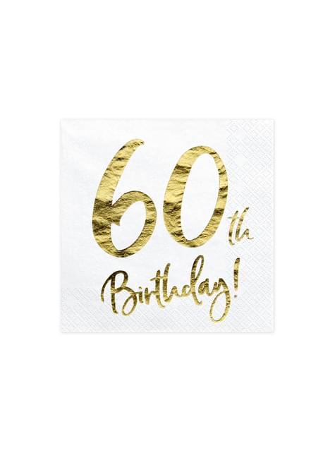 20 servilletas blancas “60th Birthday“ de papel (33x33 cm) - Milestone birthday