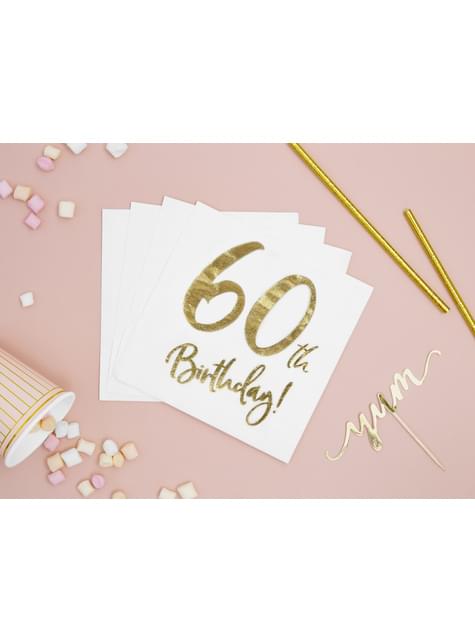20 servilletas blancas “60th Birthday“ de papel (33x33 cm) - Milestone birthday