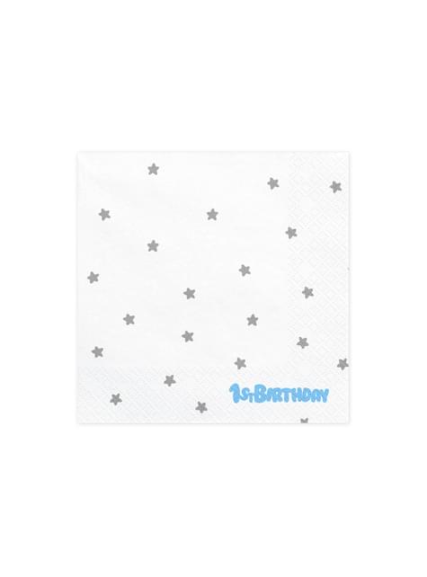 20 servilletas blancas con estrellas plateadas “1St Birthday“ de pape (33x33 cm) - Blue 1st Birthday