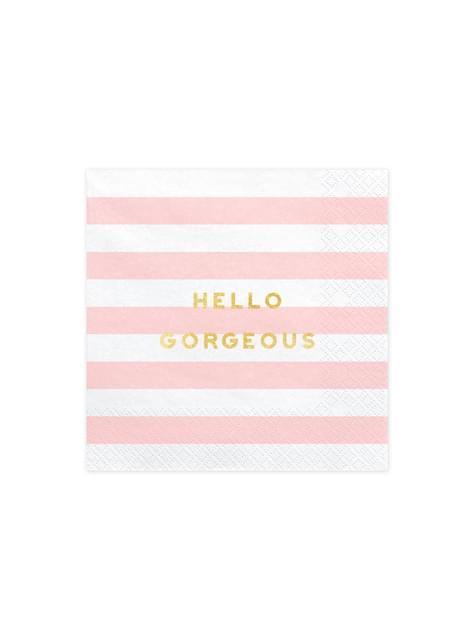 20 servilletas rosa pastel con estampado “Hello Gorgeous“ de papel (33x33 cm) - Yummy