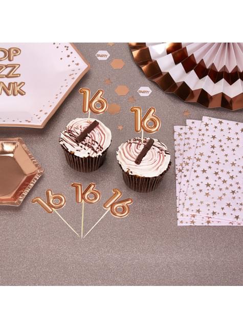 20 toppers decorativos “16“ en oro rosa - Glitz & Glamour Pink & Rose Gold - Neviti | Funidelia