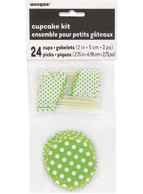 24 Cápsulas de cupcake + 24 toppers color verde lima y topos - Unique | Funidelia
