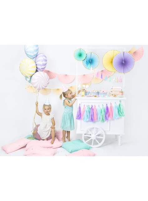 3 abanicos de papel decorativos amarillos con borde dorado - Yummy - Partydeco | Funidelia