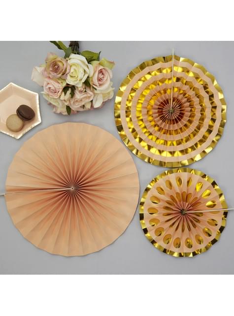 3 Abanicos de papel decorativos dorados (21-26-30 cm) - Colour Block Marble - Neviti | Funidelia