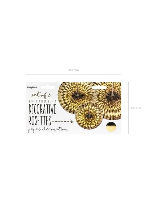 3 abanicos de papel decorativos dorados - Partydeco | Funidelia