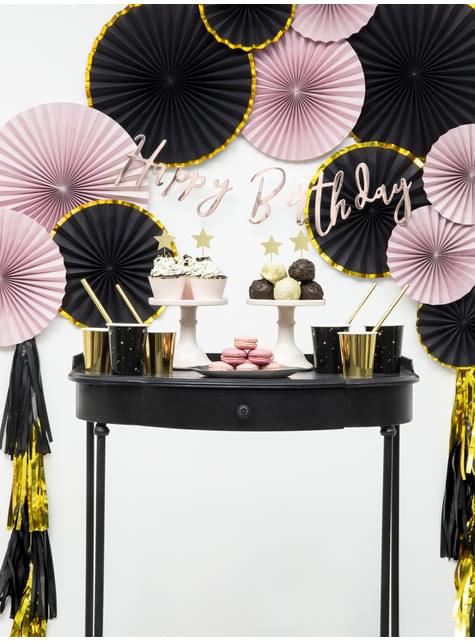 3 abanicos de papel decorativos negro con borde dorado - Partydeco | Funidelia