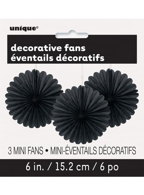 3 Abanicos de papel decorativos negros (15,2 cm) - Línea Colores Básicos - Unique | Funidelia