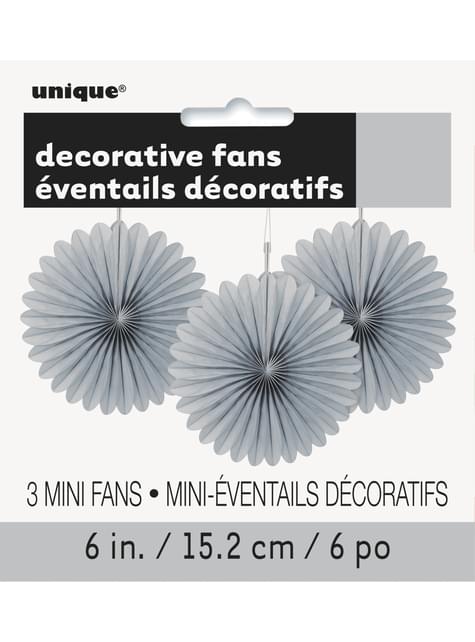 3 Abanicos de papel decorativos plateados (15,2 cm) - Línea Colores Básicos - Unique | Funidelia