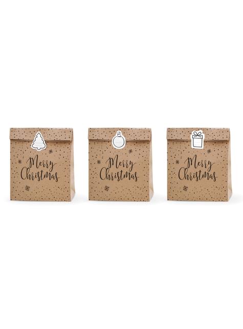 3 bolsas de regalo de papel Kraft “Merry Christmas“ - Merry Xmas Collection - Partydeco | Funidelia