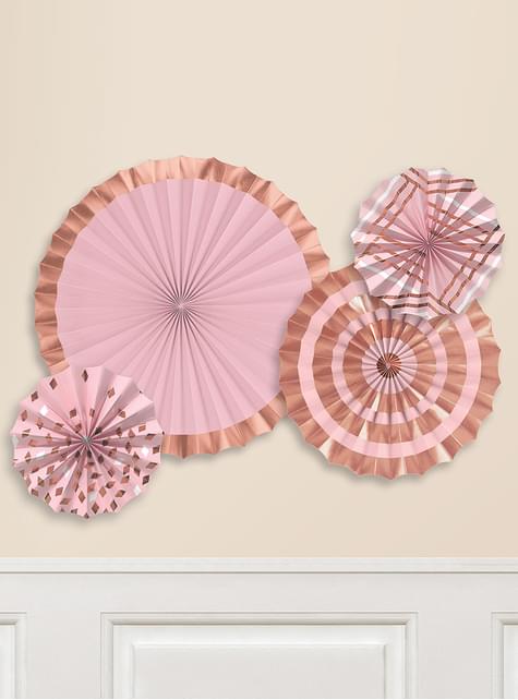4 Abanicos de papel decorativos de estampados variados en oro rosa (40-30-20 cm) - AMSCAN | Funidelia