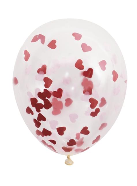 5 globos de látex con confetti en forma de corazón (40 cm) - Unique | Funidelia