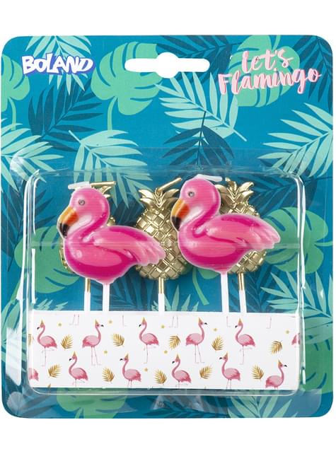 5 velas con forma de flamenco y piña - Flamingo Party