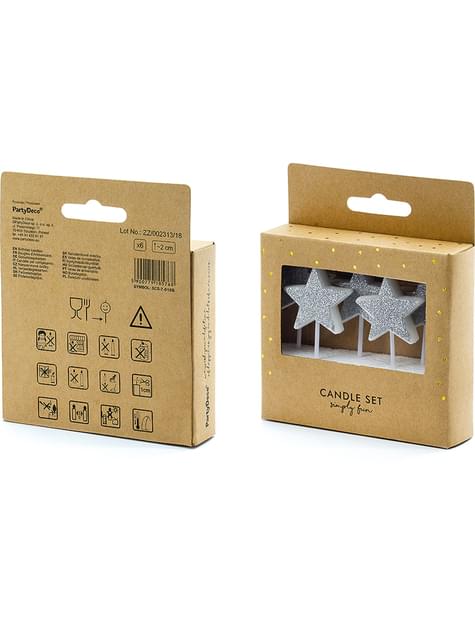 5 velas de estrellas con purpurina plateadas - Partydeco | Funidelia