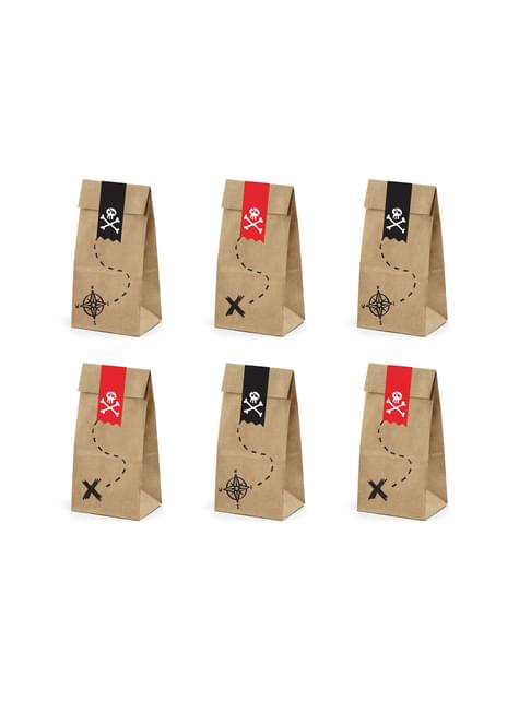 6 bolsas piratas de papel Kraft con pegatinas piratas - Piratas Party - Partydeco | Funidelia