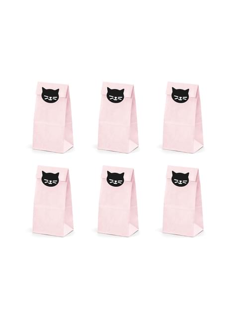 6 bolsas rosas de papel con pegatinas de gatos - Meow Party - Partydeco | Funidelia