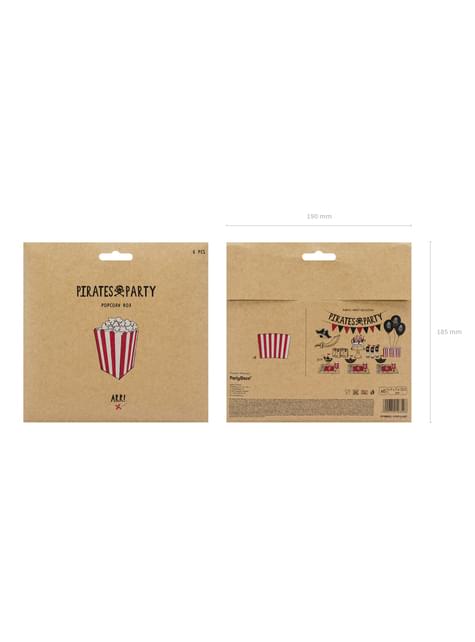 6 cajas de palomitas rojas con rayas de papel - Pirates Party
