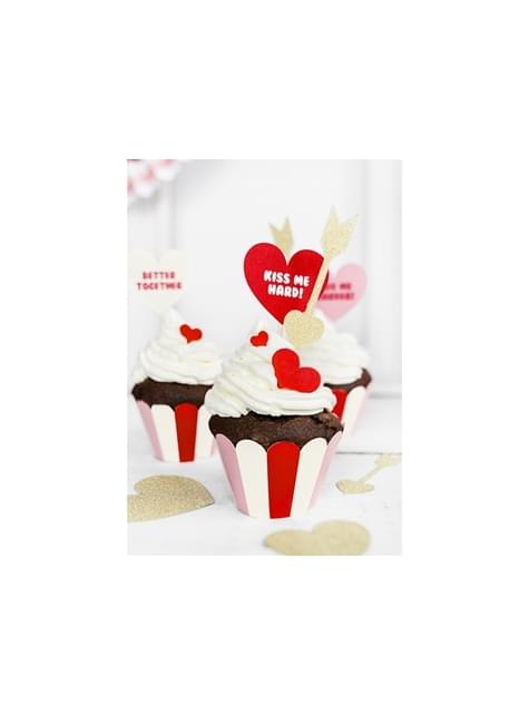 6 cápsulas para cupcakes rayas rosas y rojas de papel - Sweet Love Collection - Partydeco | Funidelia