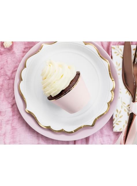 6 cápsulas para cupcakes rosa pastel con borde dorado de papel - Partydeco | Funidelia