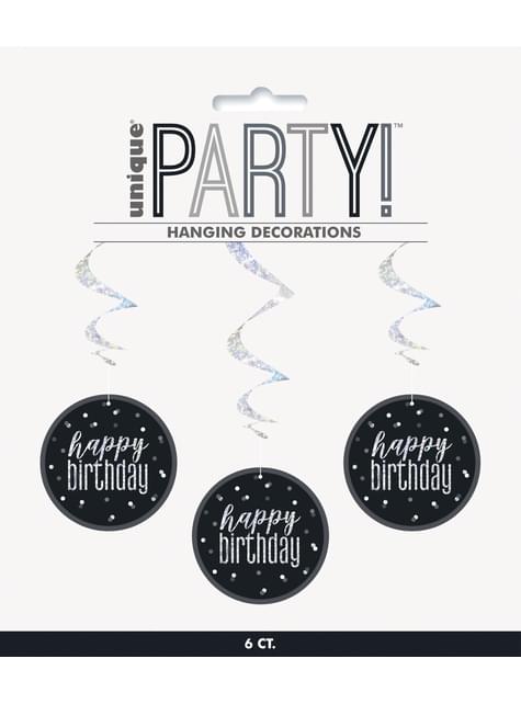 6 espirales colgantes “Happy Birthday“ - Black & Silver Glitz - Unique | Funidelia