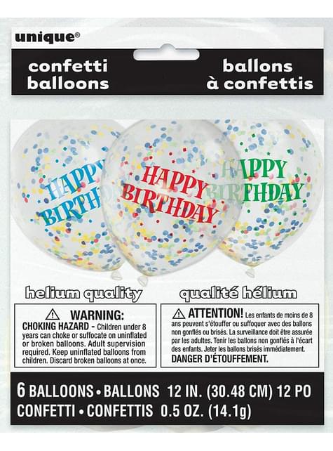 6 globo de látex con confeti (30 cm) - Unique | Funidelia