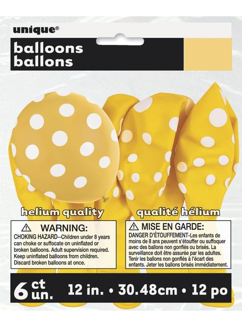 6 globos amarillos con topos blancos (30 cm) - Unique | Funidelia