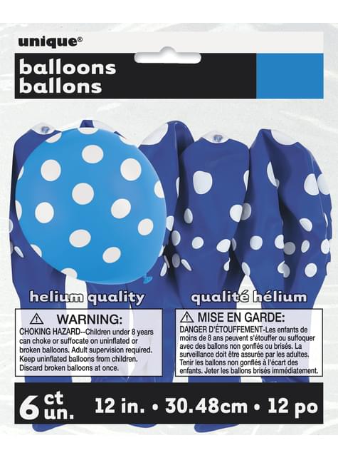 6 globos azul oscuro con topos blancos (30 cm) - Unique | Funidelia