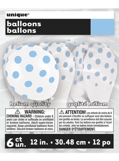 6 globos blancos con topos azules (30 cm) - Unique | Funidelia