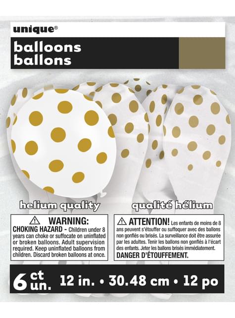 6 globos blancos con topos dorados (30 cm) - Unique | Funidelia