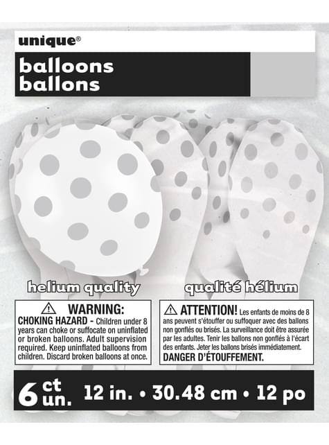 6 globos blancos con topos plateados (30 cm) - Unique | Funidelia