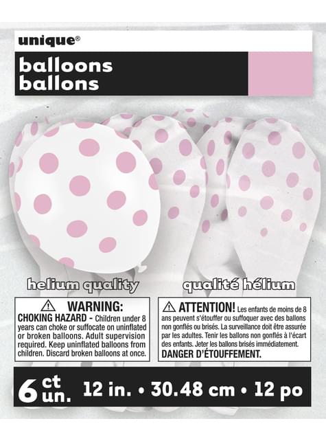 6 globos blancos con topos rosas (30 cm) - Unique | Funidelia
