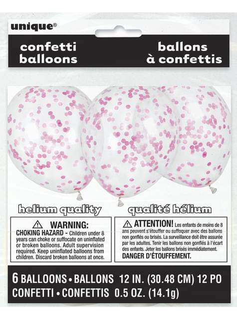 6 globos con confeti rosa fucsia (30 cm) - Línea Colores Básicos - Unique | Funidelia