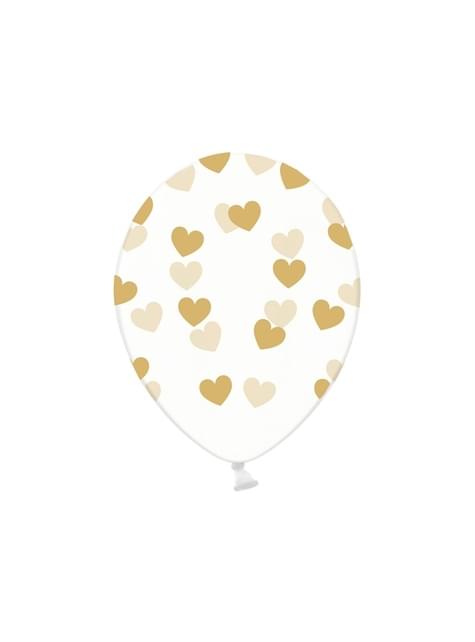 6 globos con corazones dorados (30 cm) - Partydeco | Funidelia