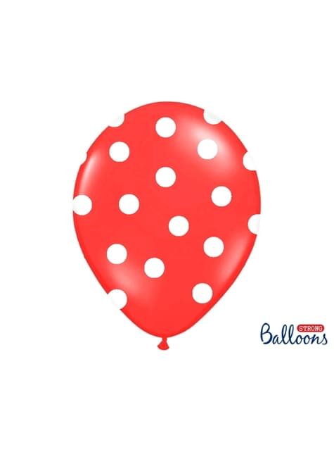 6 globos coral con topos blancos (30 cm)