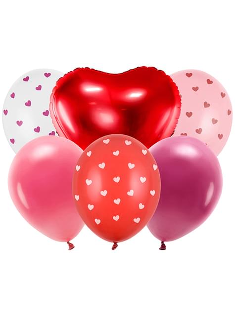 6 globos de corazones San Valentín - Partydeco | Funidelia